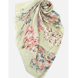 Green Floral Print Silk Blended Spring Scarf